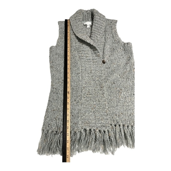 Charter Club Petite Gray Knit Fringe Vest Shawl Collar Button Front P/S - Picture 8 of 15